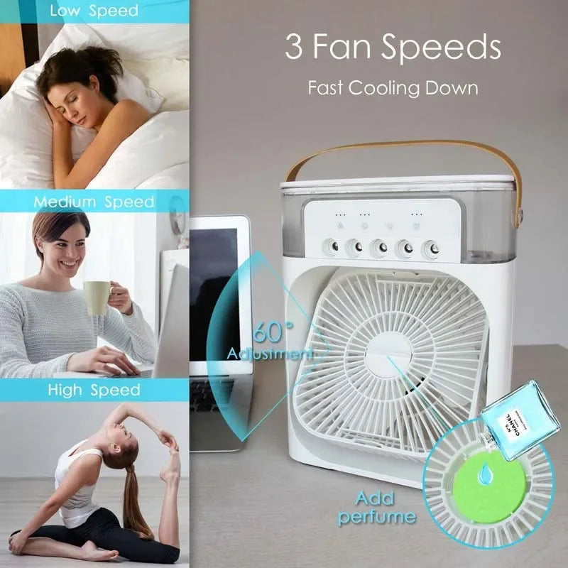 2024 New Updated Portable Humidifier Fan Air Cooler Fan Electric Air Conditioners Household Small Air Cooler USB with Led