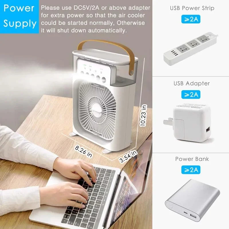 2024 New Updated Portable Humidifier Fan Air Cooler Fan Electric Air Conditioners Household Small Air Cooler USB with Led